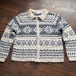 Nordic Fair Isle Cotton Wool Blend Snowflake Cardigan Sweater